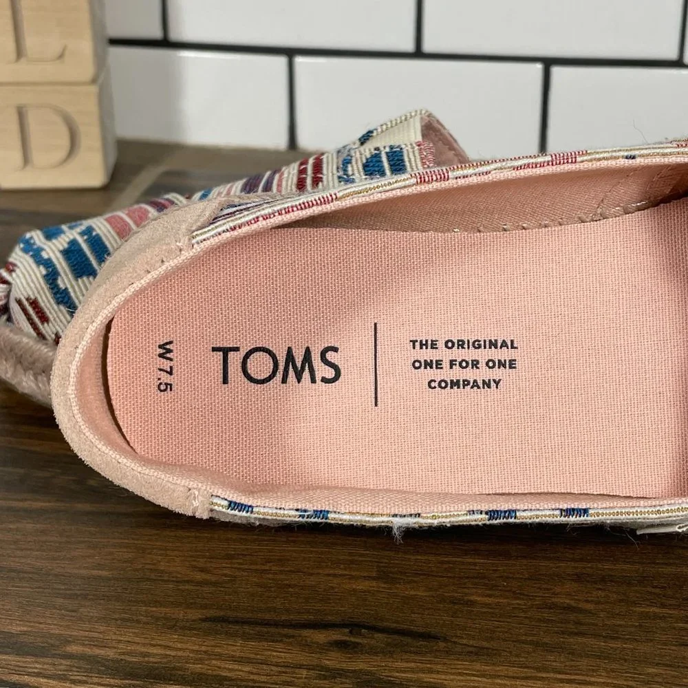 Toms Alpargata Rope Womens Size 7.5 Shoes Multicolor Tribal Aztec Slip On Flats